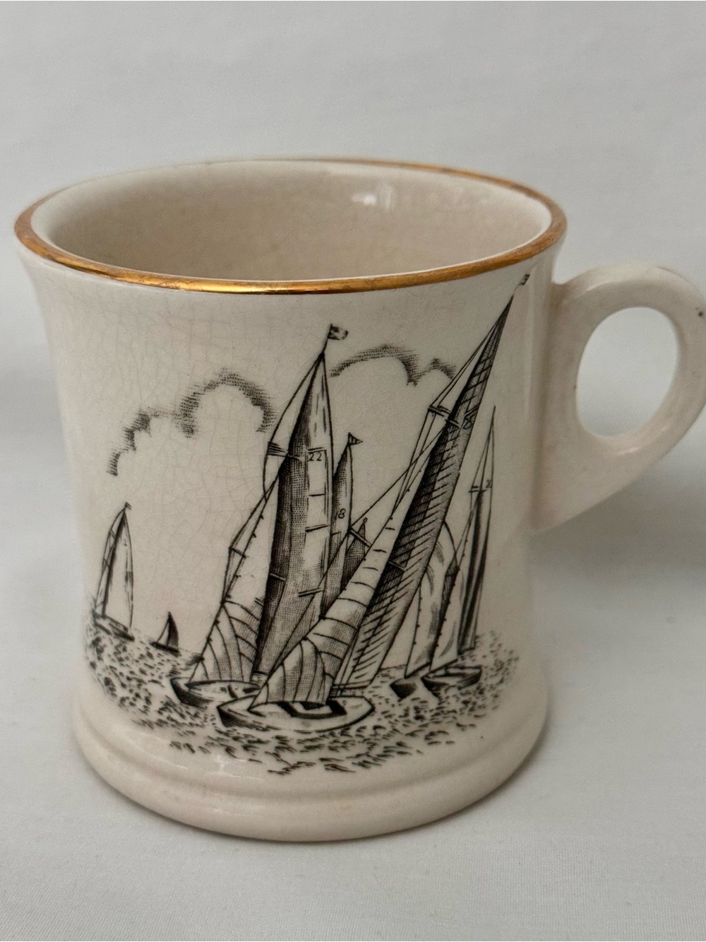 Brooks Brothers England Antique Shaving Mug Ship Nautical Gold
